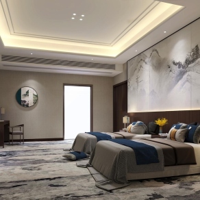 新中式酒店客房3D模型下载